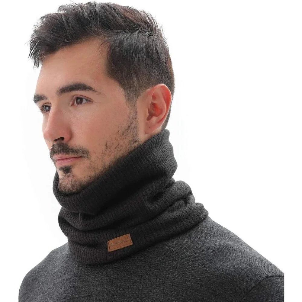 Men's Black 2 Pairs Winter Ski Neck Gaiter Face Scarf Fleece Windproof Scarves